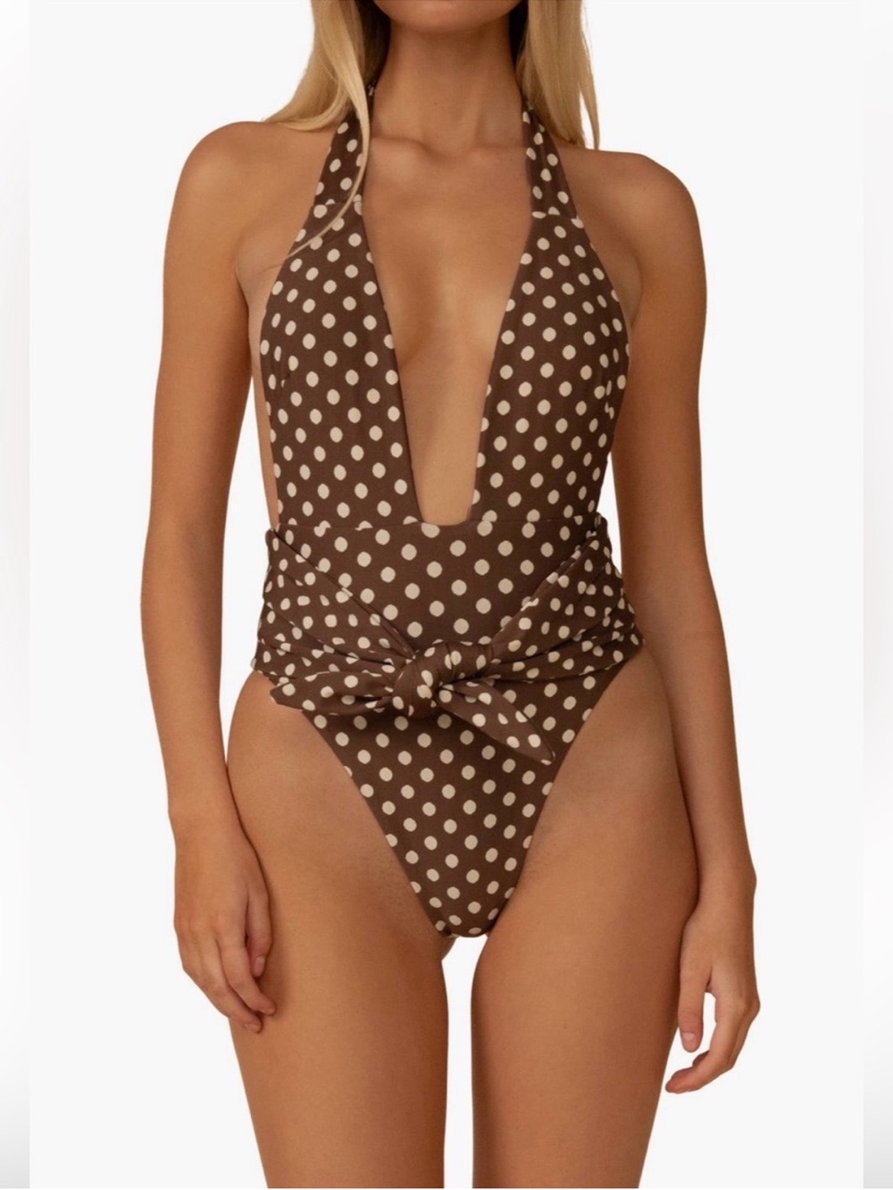 New Montce Vivian Tropez Tie Front Plunge Neck One Piece Swimsuit